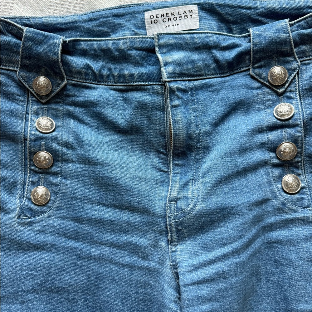 10 Crosby Derek Lam High Rise Blue Jeans with Silver Buttons